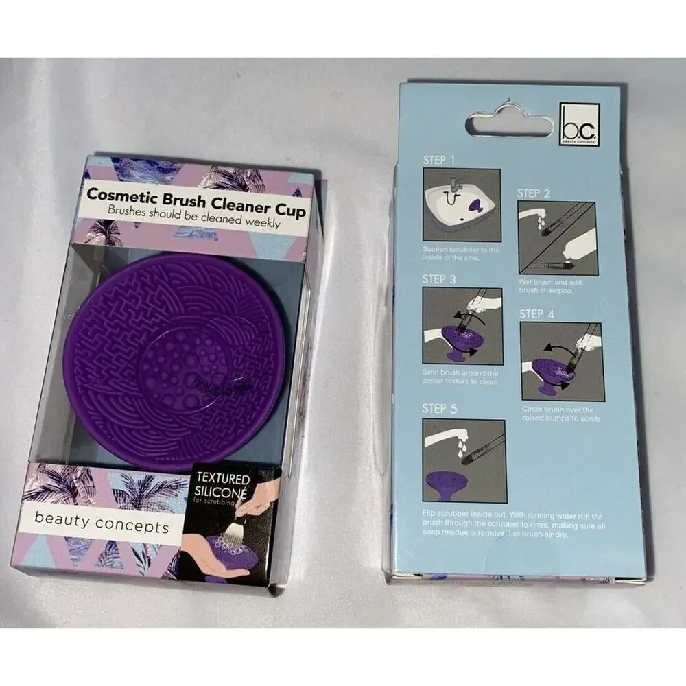 Beauty Concepts Cosmetic Brush Cleaning Cup Purple Silicone New Lot of 2